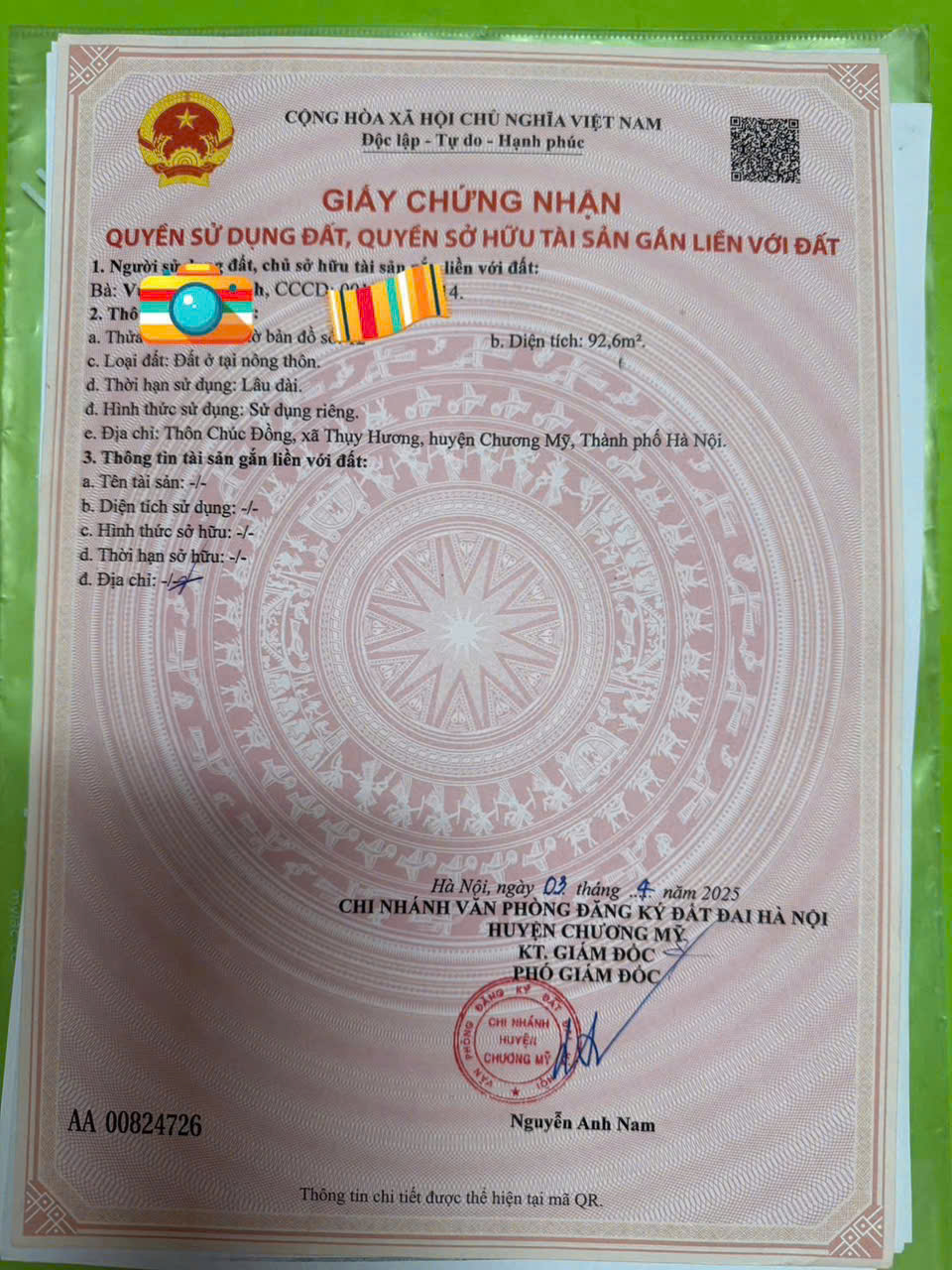 92,6M Chúc Đồng-Thụy Hương đất vuông đẹp giá khoảng 5 tỷ 92,6M Chúc Đồng-Thụy Hương đất vuông đẹp giá khoảng 5 tỷ